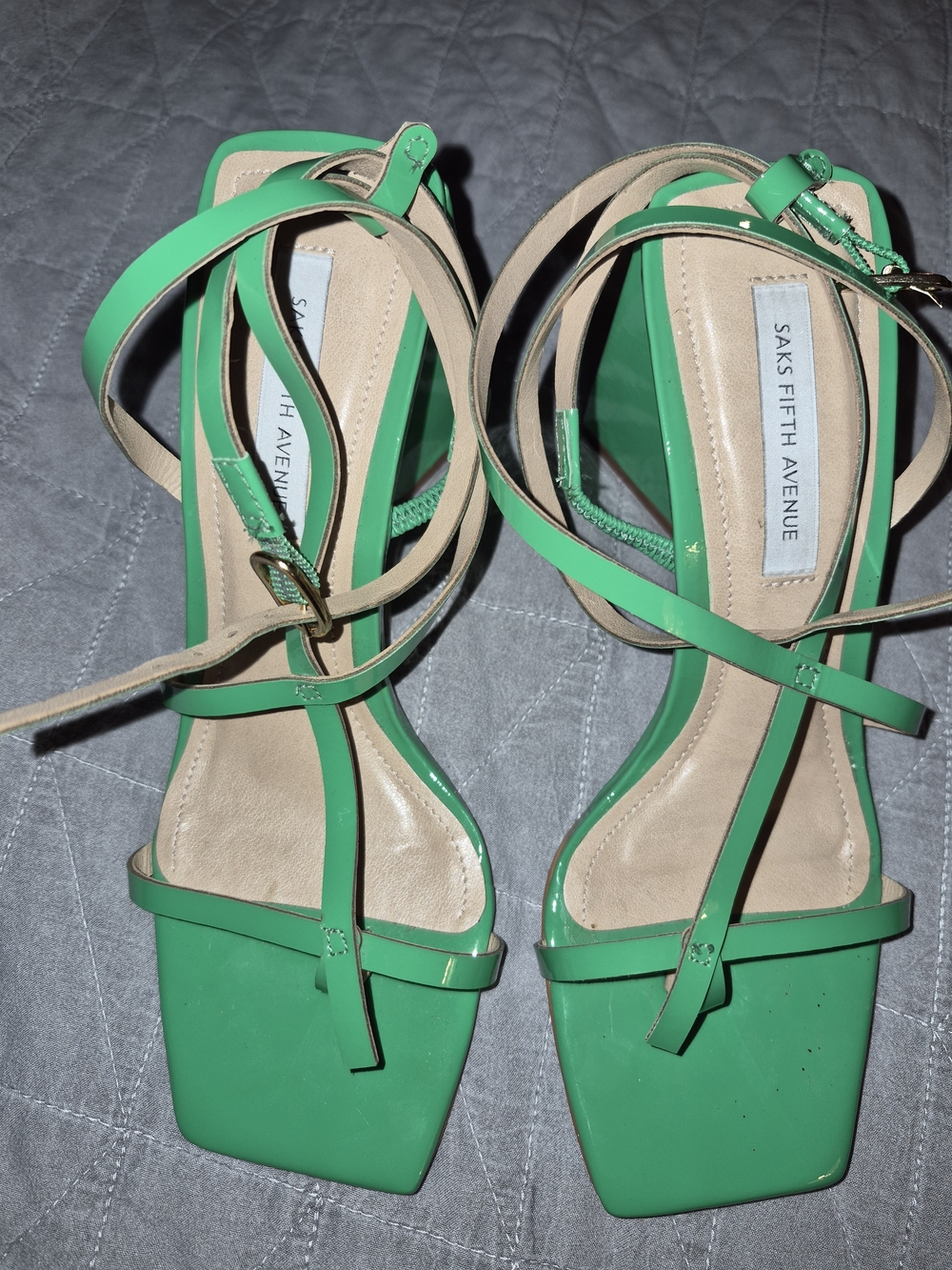 Saks Fifth Avenue Green Strappy Square-Toe Sandals